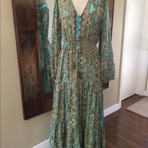 Boho Style Long Sleeve Button Front Dress